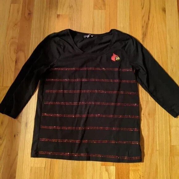 Cardinals Shirt Womens Small Red Striped Rhinestone Long Sleeve Baseball - Picture 1 of 9